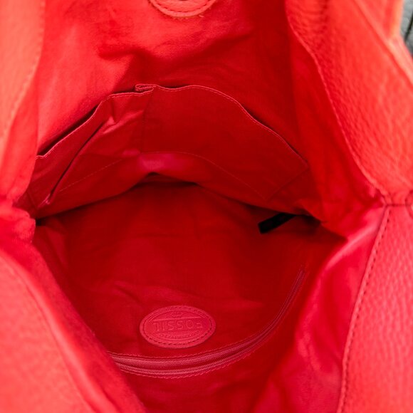 FOSSIL Erin Top Handle Fold-over Crossbody Shoulder Bag Pebbled Leather Coral - Picture 10 of 13